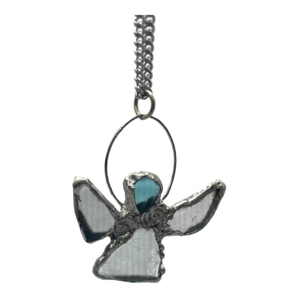 Sea Glass Angel Pendant Bezel Handcrafted with intricate Silver Blend Metalwork - Picture 6 of 16